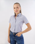 Camisa Social Feminina Premium Manga Curta Cinza Claro