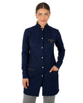 Jaleco Feminino Slim Charm Color Azul Marinho Viés Dourado