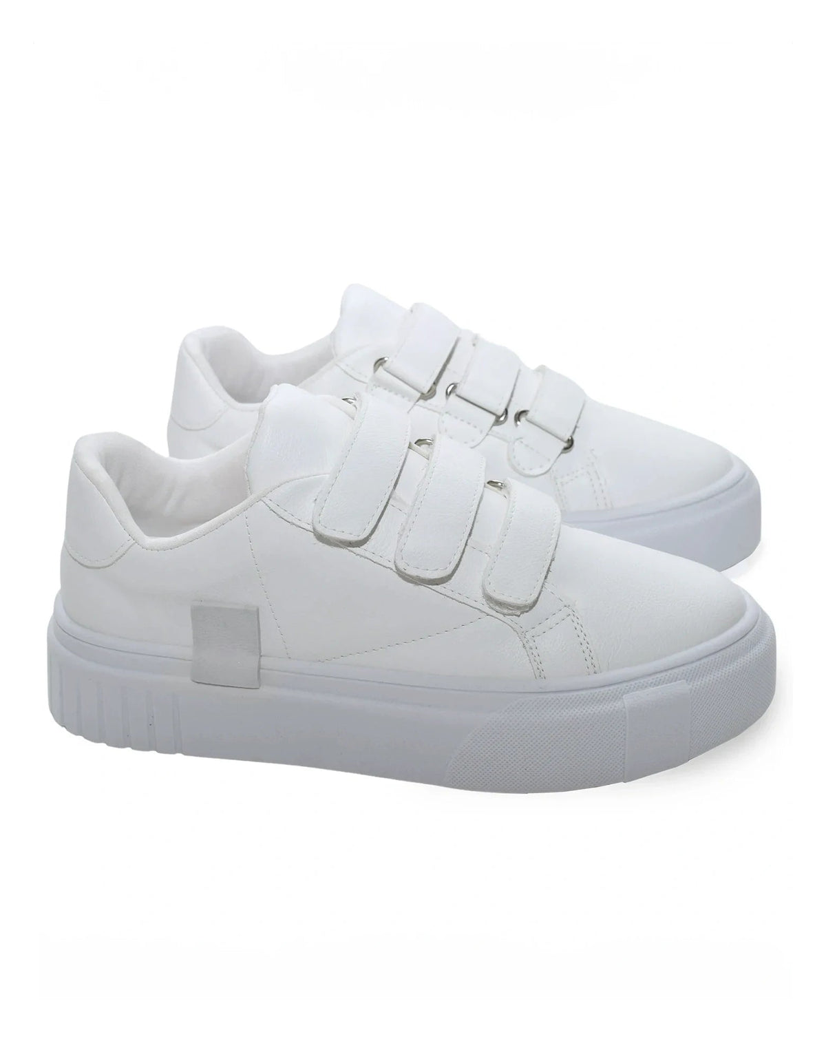 Tênis Feminino Lia branco com velcro, detalhe do cabedal e do solado plataforma — foto 3