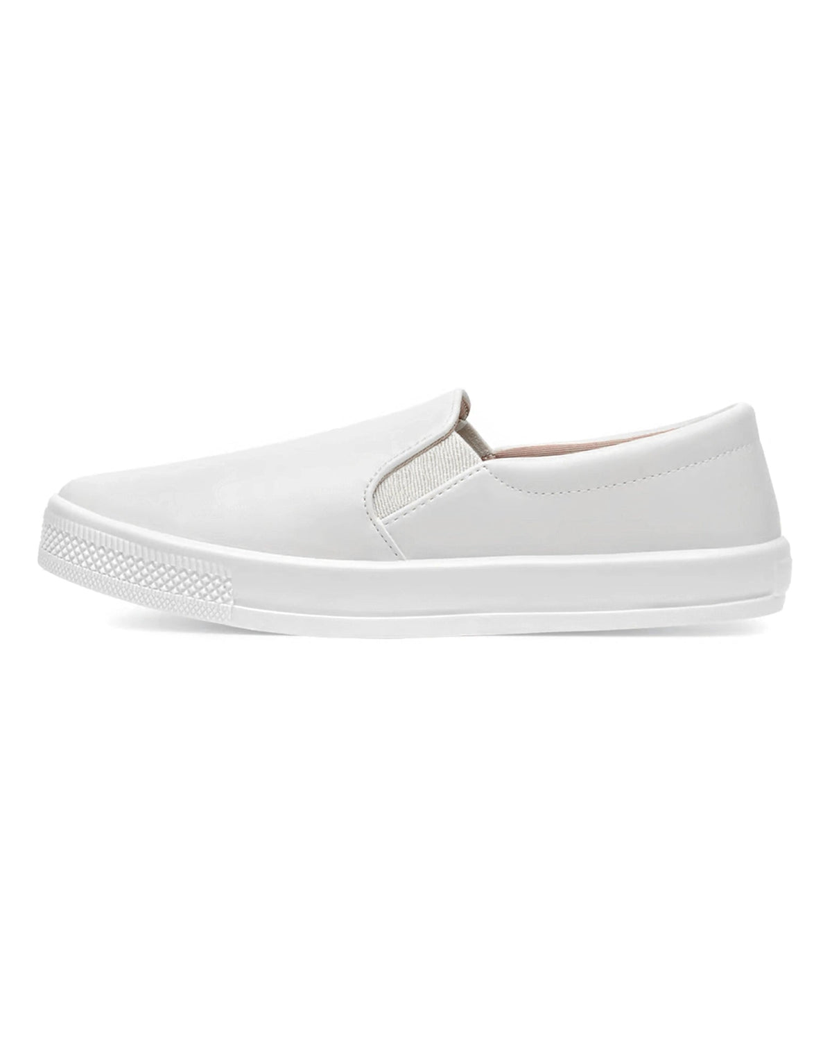 Tênis Feminino Manu slip on branco em vista lateral interna, com o elástico de ajuste — foto 3