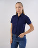 Camisa Social Feminina Premium Manga Curta Azul Marinho