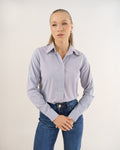 Camisa Social Feminina Premium Manga Longa Cinza Claro
