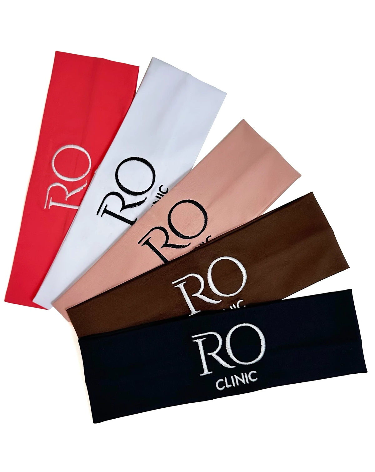 Faixa feminina em cinco cores, vermelha, branca, rosé, marrom e preta, com logotipo bordado personalizado