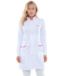 Jaleco Feminino Slim Branco Gola Padre Com Detalhe Viés Colorido