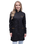 Jaleco Feminino Slim Premium Preto Com Viés Dourado
