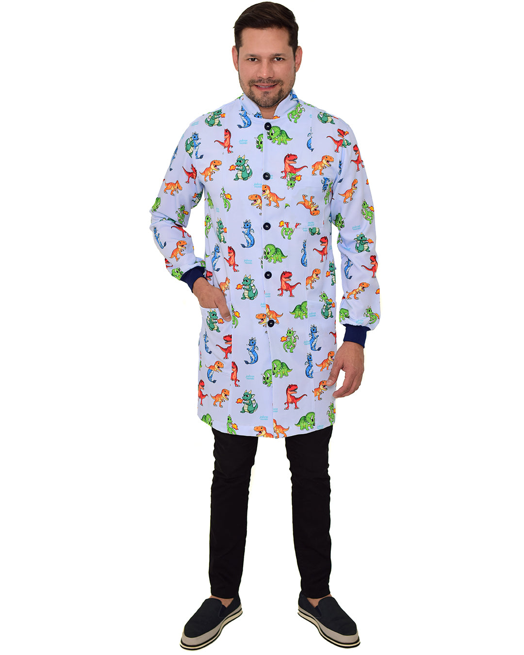 Jaleco masculino Man estampado Jurássico de corpo inteiro, estampa de dinossauros e comprimento até o joelho — foto 2