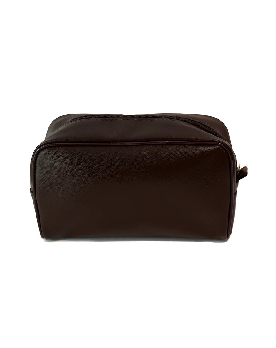 Necessaire Masculina Lee Marrom vista de costas mostrando a parte traseira lisa em material texturizado marrom escuro