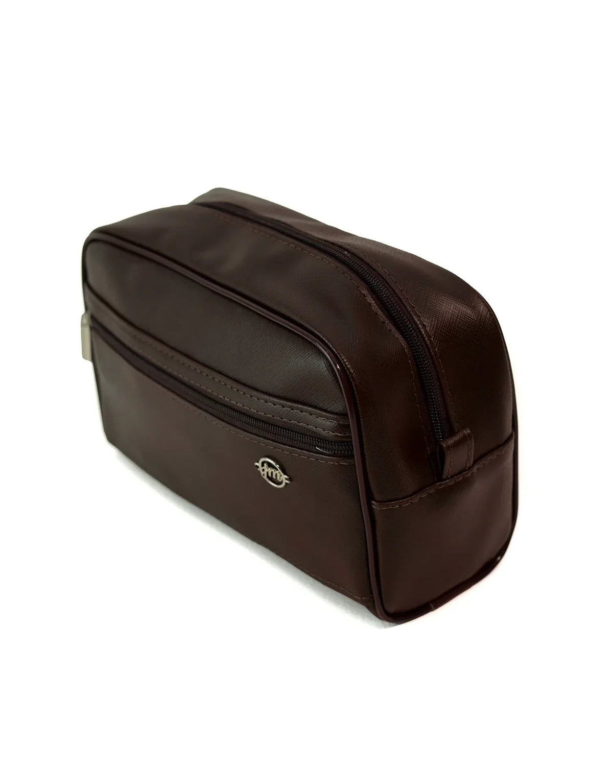Necessaire Masculina Lee Marrom em vista lateral em perspectiva mostrando zíper superior e bolso frontal com zíper — foto 2