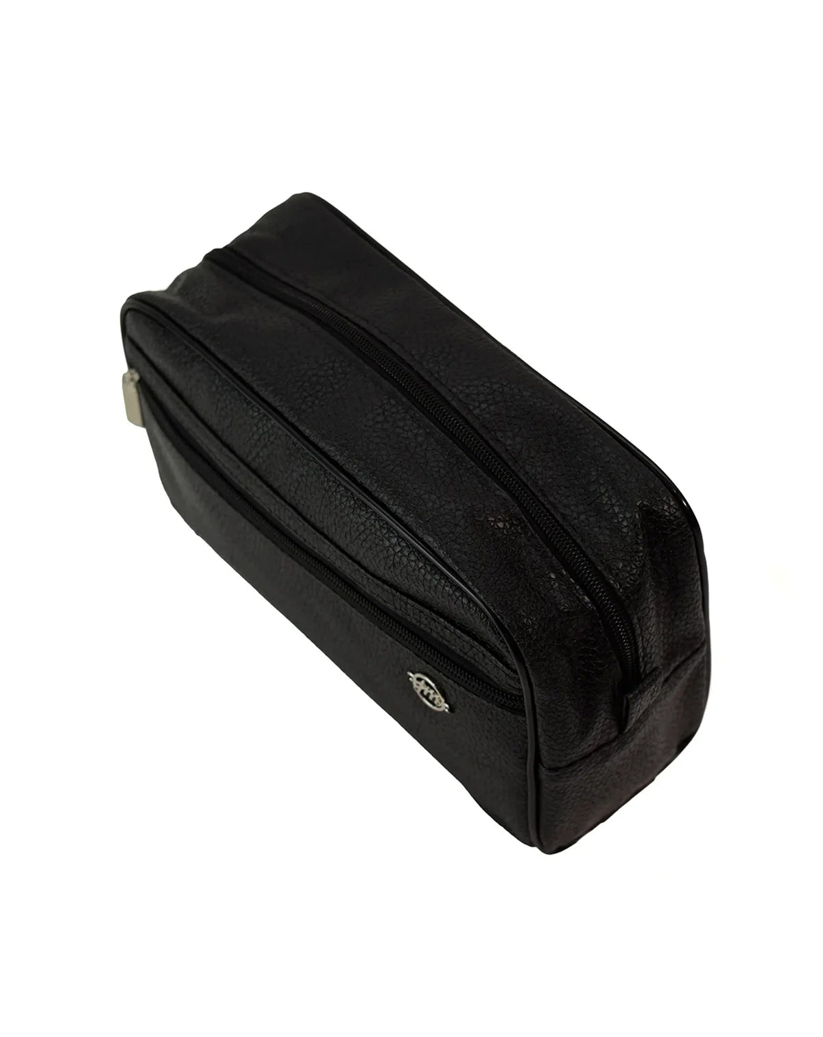 Necessaire Masculina Lee Preta vista superior em ângulo destacando o zíper principal e a textura granulada do material — foto 3