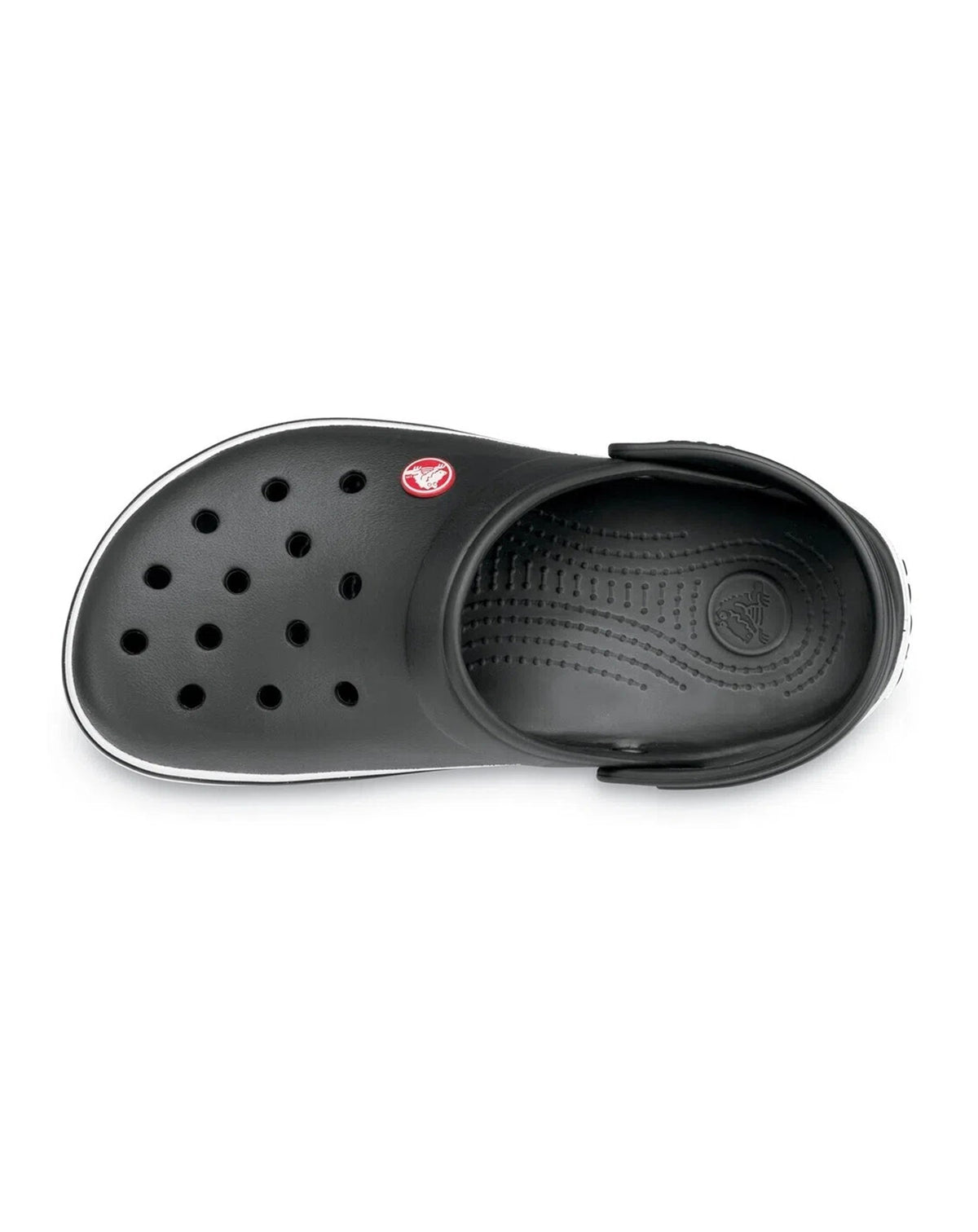 Sandália Crocs Crocband Clog Black vista de cima, palmilha texturizada com logo e furos de ventilação — foto 4