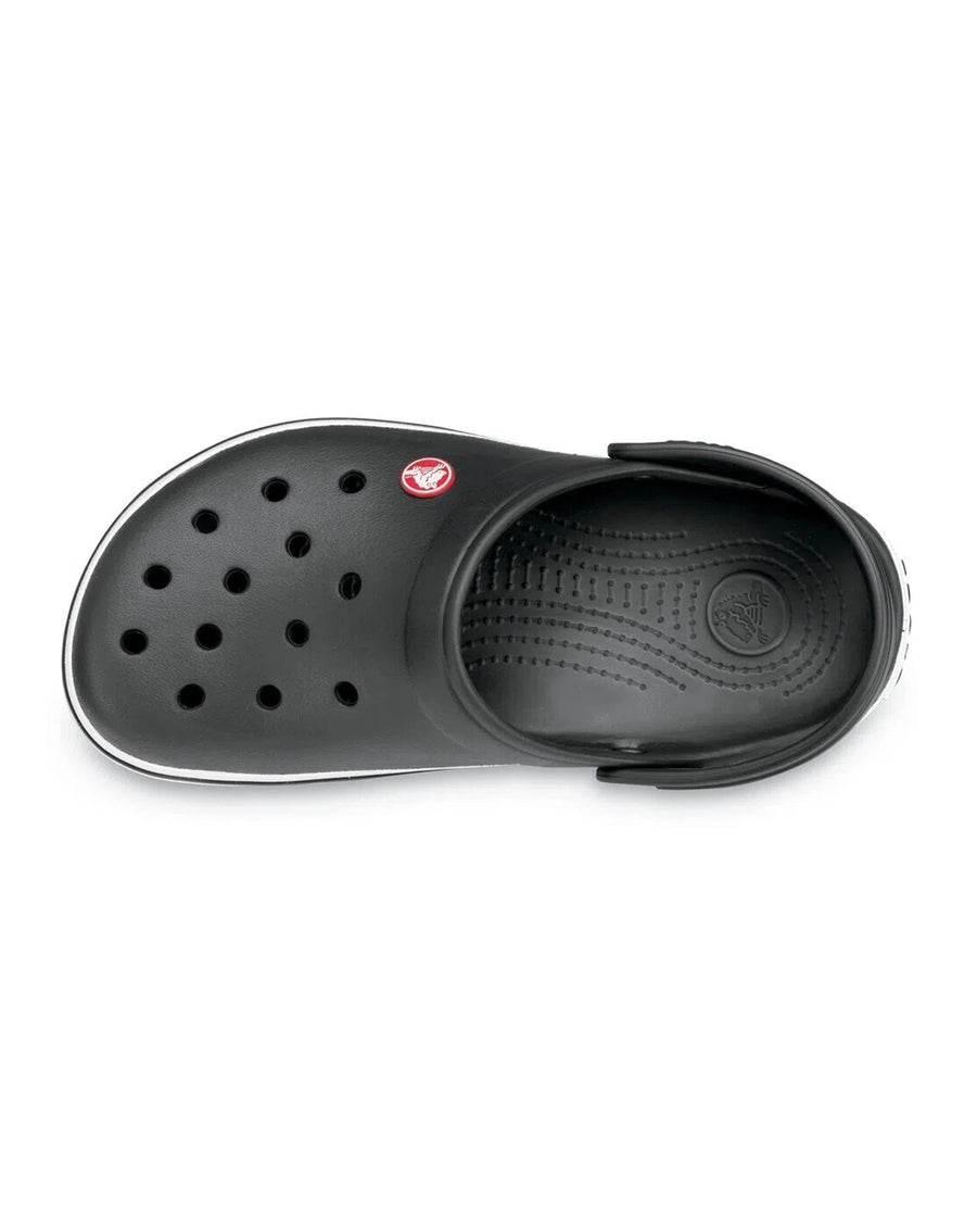 Sandália Crocs Crocband Clog Black vista de cima, palmilha texturizada com logo e furos de ventilação