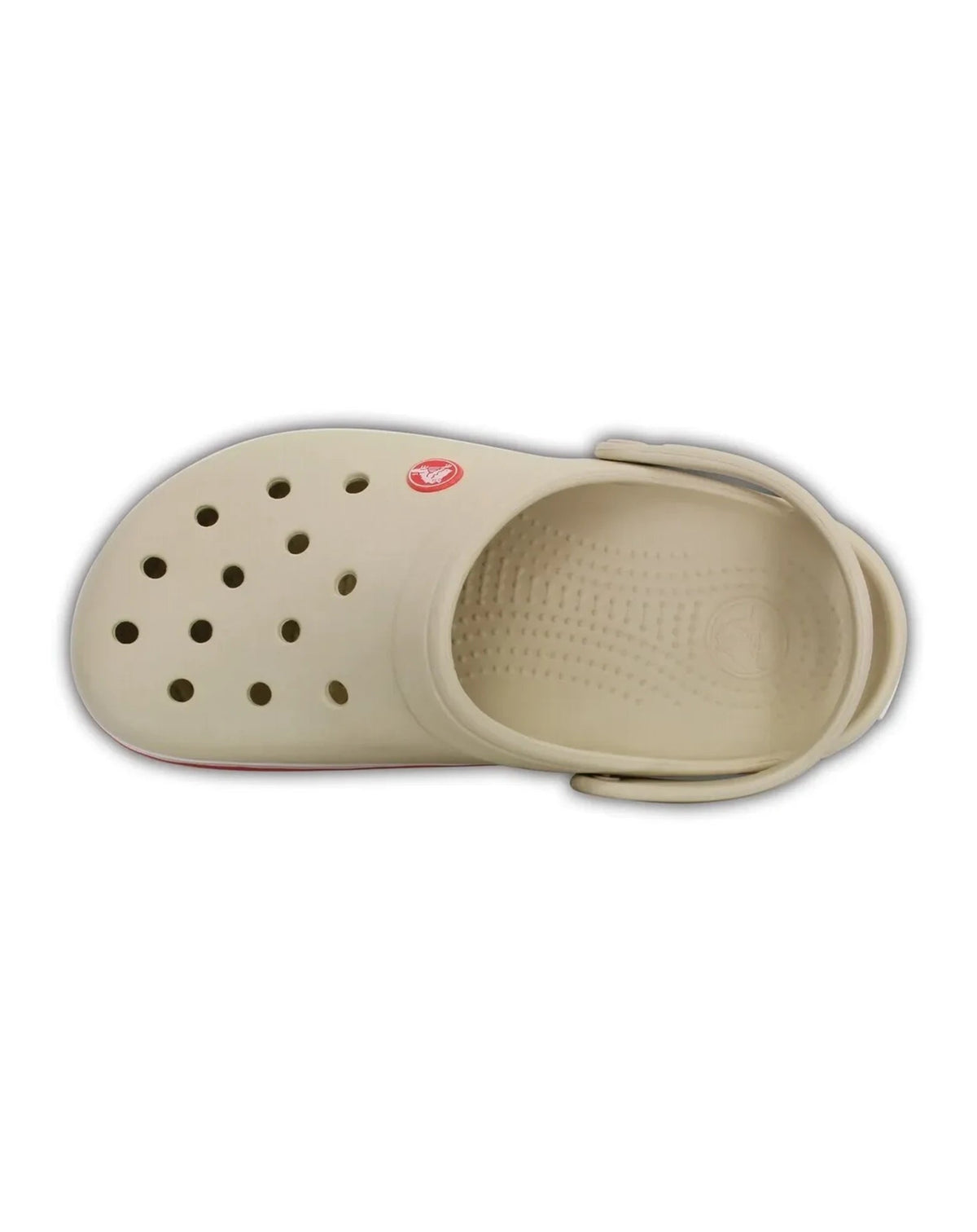 Sandália Crocs Crocband Clog Stucco Melon vista de cima com palmilha texturizada e furos de ventilação no cabedal — foto 4