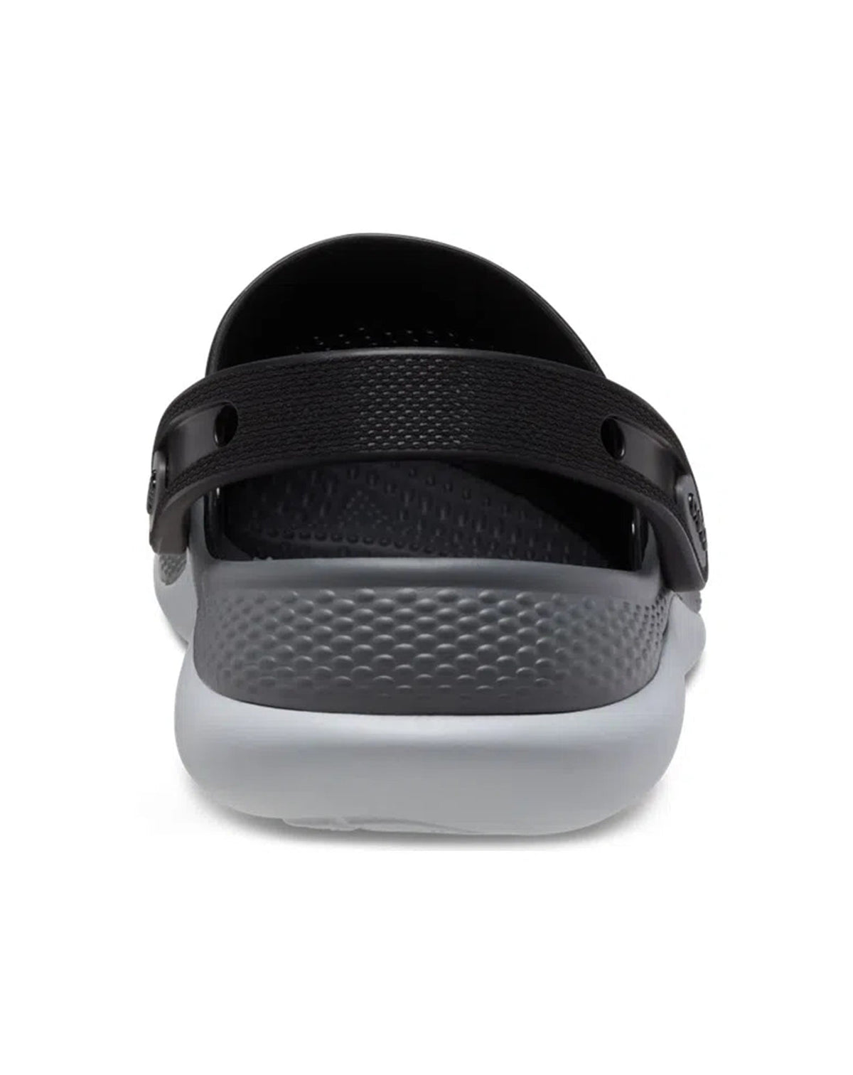 Sandália Crocs LiteRide 360 Clog Black Slate Grey vista de costas, com tira texturizada e entressola cinza — foto 4