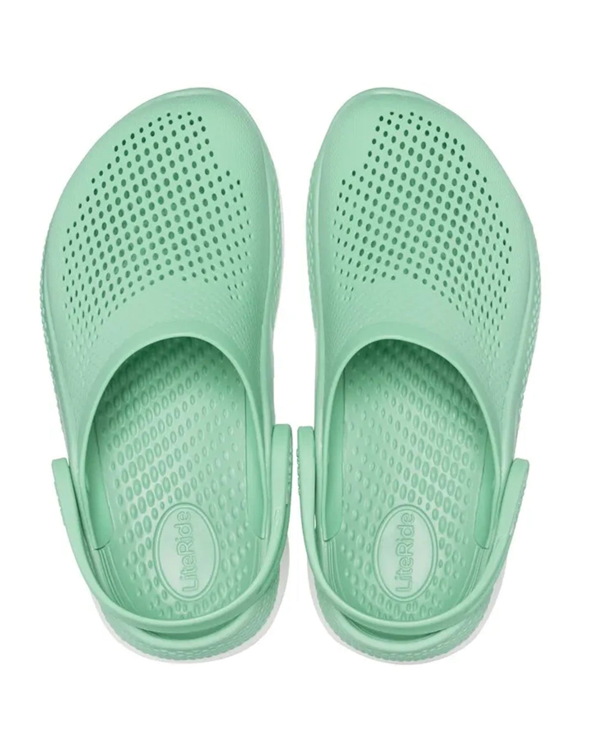 Par da Sandália Crocs LiteRide 360 Clog Jade Stone visto de cima, com palmilha LiteRide e cabedal perfurado — foto 5