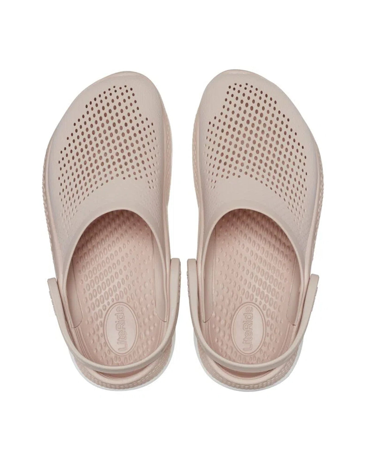 Par da Sandália Crocs LiteRide 360 Clog Pink Clay White visto de cima, com palmilha LiteRide e cabedal perfurado — foto 5