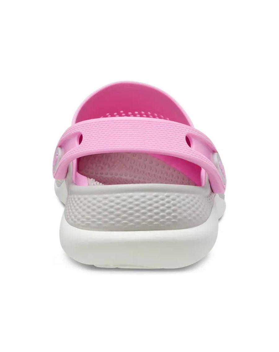 Sandália Crocs LiteRide 360 Clog Taffy Pink vista de costas, com tira larga rosa e entressola cinza e branca